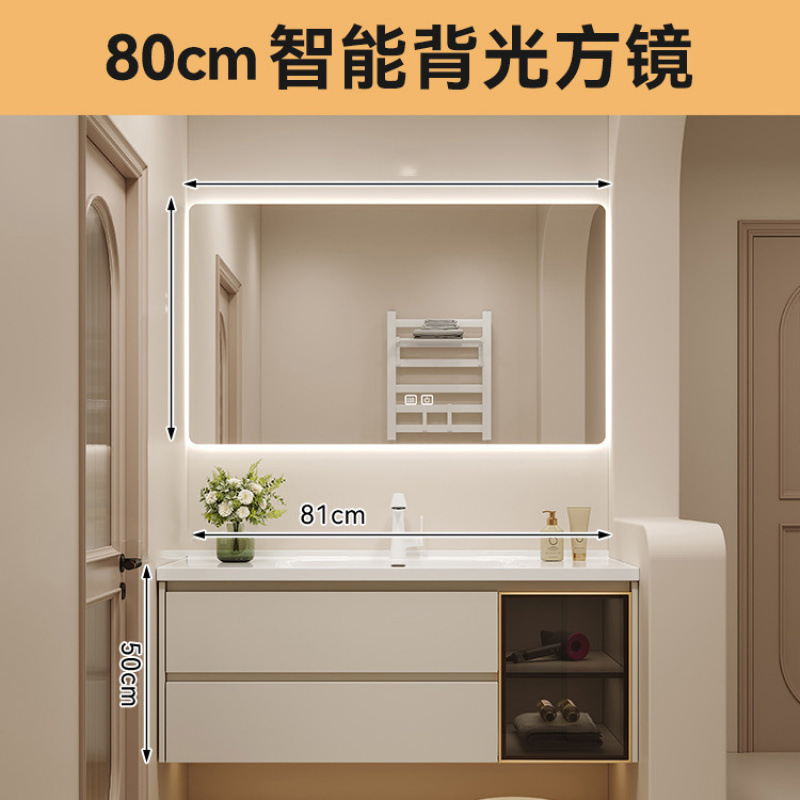 奶油风陶瓷一体盆卫生间洗漱台洗手面盆洗脸盆实木智能浴室柜组合|undefined