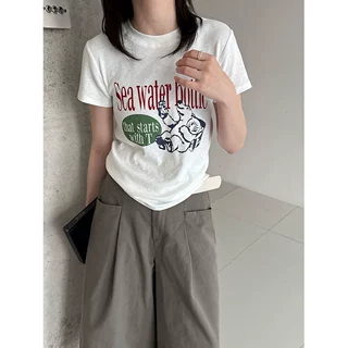 鹿西 小众卡通字母印花短袖26夏季新款修身显瘦短款上衣T恤 21051