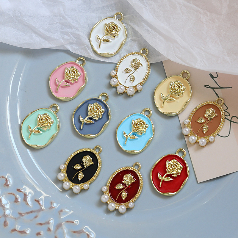 10 Pcs/package Sweet Rose Alloy Enamel Inlay Jewelry Accessories display picture 3