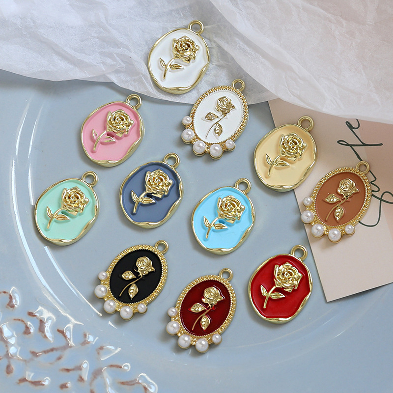 65g Weight Pearl Inlay Material Charms, Jewelry Accessories Classification 10 PCS/Package Quantity Alloy Material Rose Pattern Enamel, Inlay Design Sweet Style 10 PCS/Package Alloy Pearl Rose 2