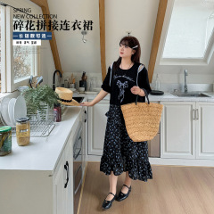 Shuangtian 25 年夏の新しい大きいサイズの女性のファッショナブルな花柄スプライシングロングとショートドレス 8788AB