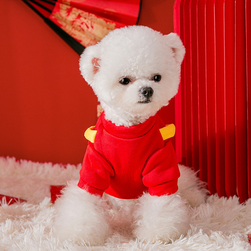 Todo va bien color de contraste rojo y amarillo Nueva primavera pequeño perro engrosado suéter de dos patas primavera y otoño ropa para perros mascotas