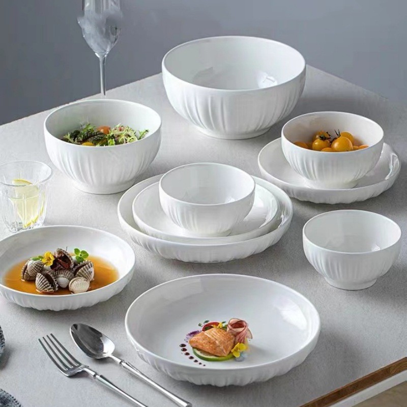 家用釉下彩陶瓷餐具米饭碗面碗鱼盘汤碗白瓷系列