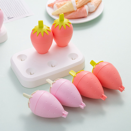 Cute strawberry ice cream mold silicone food grade children's popsicle box popsicle grinder home homemade ice cream