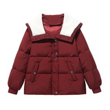 Красный бархатный военно-морской пуховик, куртка, утиный пух, свободный крой