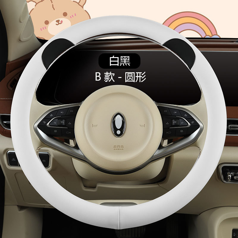 漫画の熊の耳の全皮のナパのハンドルカバーの車の内装は女性のかわいい四季の通用を代行します。|undefined