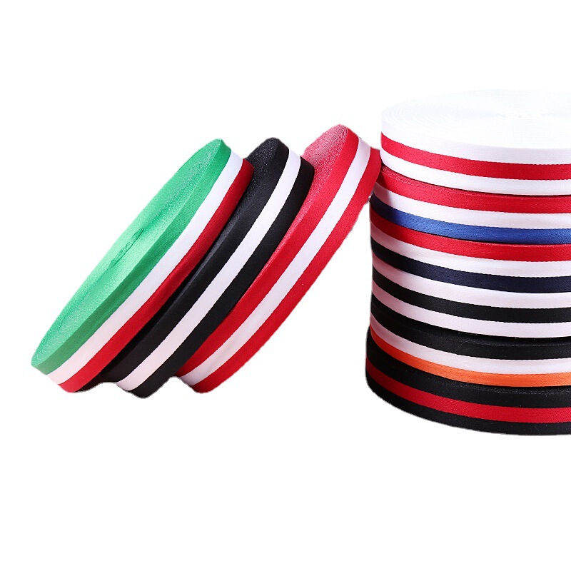 2.5cm striped satin ribbon strip 100D dense polyester intercolored ribbon clothing accessories spot wholesale