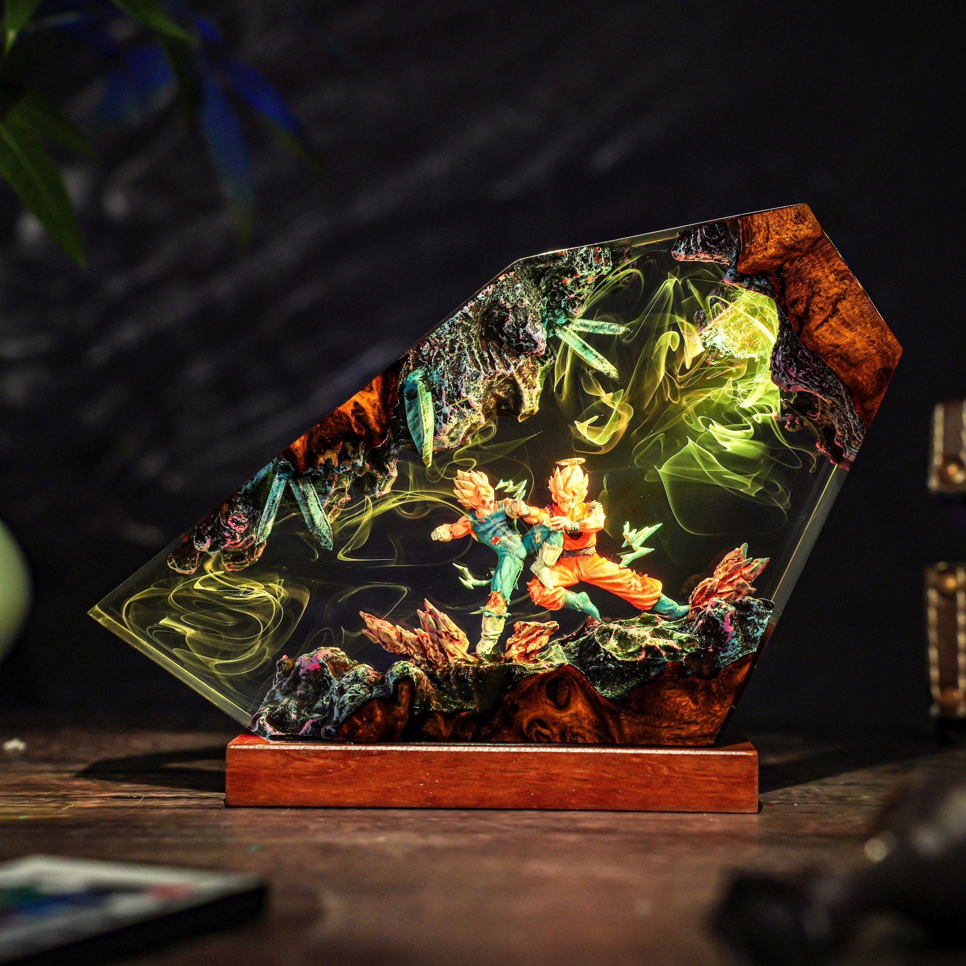 Lámpara de resina explosiva transfronteriza lámpara de resina epoxy hecha a mano Dragon Ball Sun Wukong lámpara de resina mesa de regalo