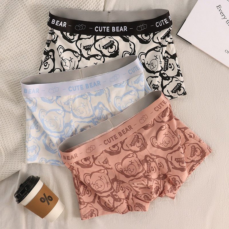 Pure Cotton Men's Underwear, Breathable and Skin-Friendly, Boys' Boxer Briefs, Cute Cartoon Teen Boxer Shorts, Trendy Brand