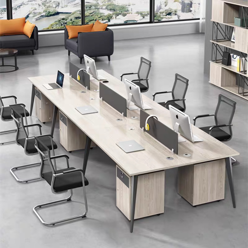 Simple moderno blanco cremoso-Estación de escritorio de oficina personal financiero Escritorio de seis personas Oficina y silla combinación al por mayor