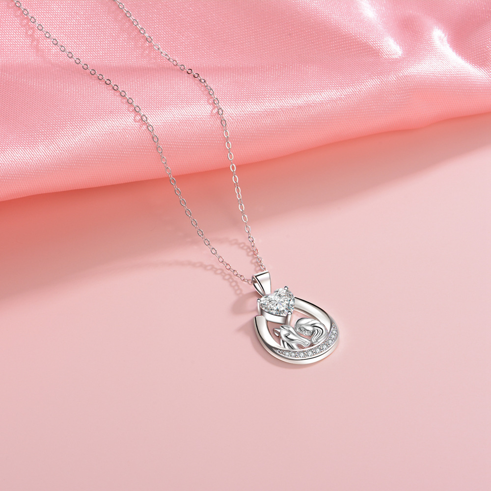 Horseshoe Heart Necklace With Diamond Embellishments Silver_voghion.com