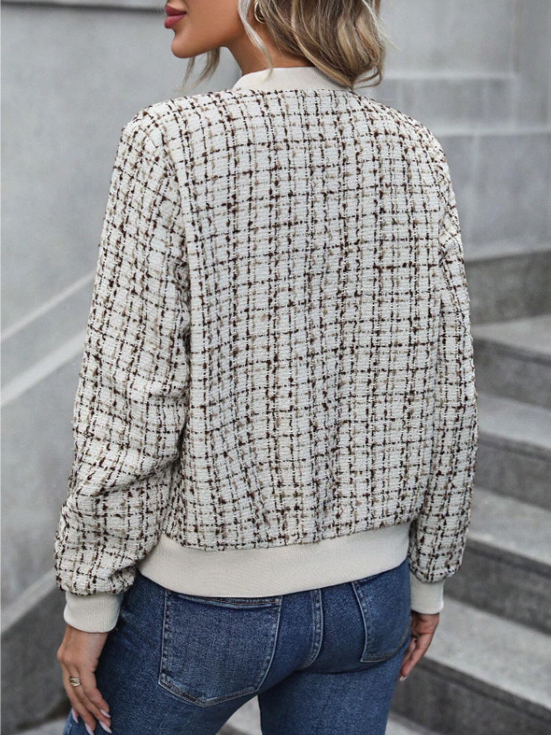 Damenbekleidung, neue Herbst-Langarm-Reißverschluss-verzierte Strickjacke, bedruckte Jacke, kleine Jacke_voghion.com