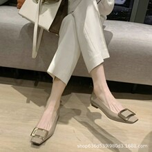 22168法式方扣浅口平底鞋方头低跟玛丽珍单鞋温柔晚晚鞋小皮鞋