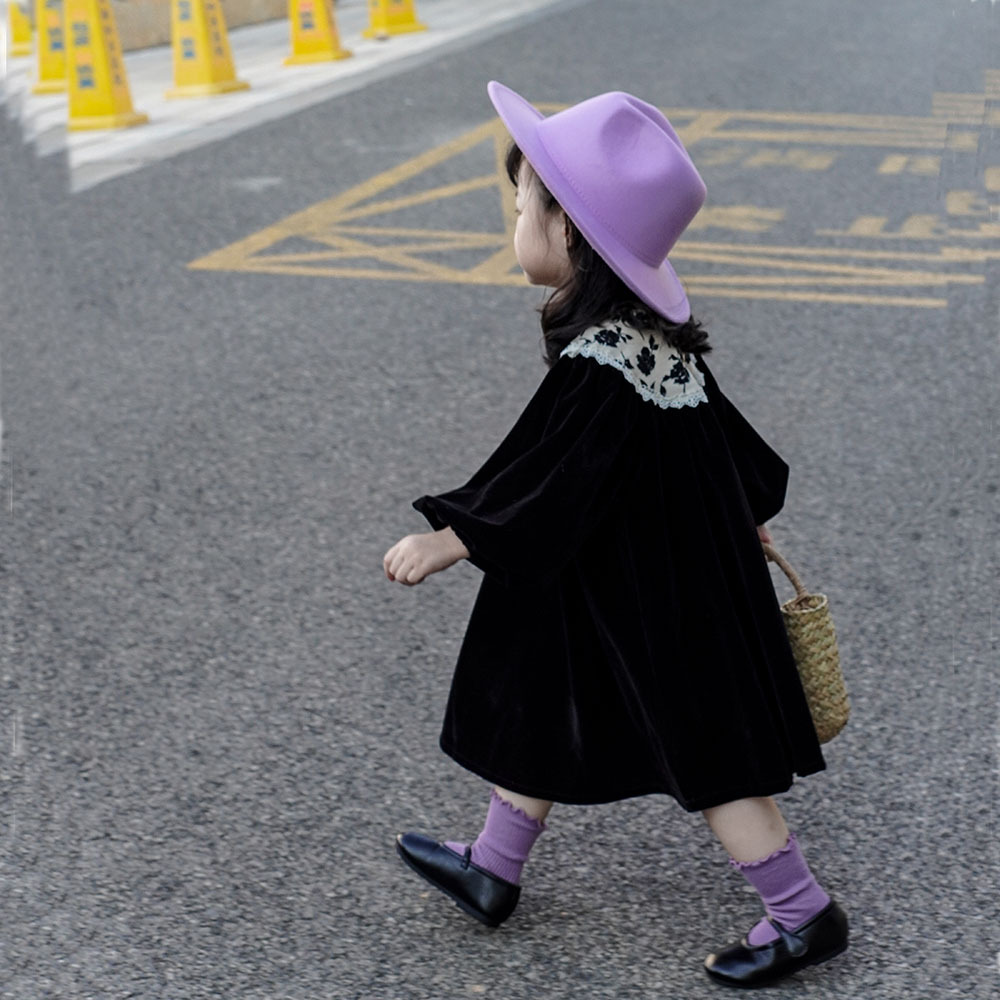 woolen Material Solid Color Pattern Children Unisex Fashion Solid Color Wide Eaves Felt Hat