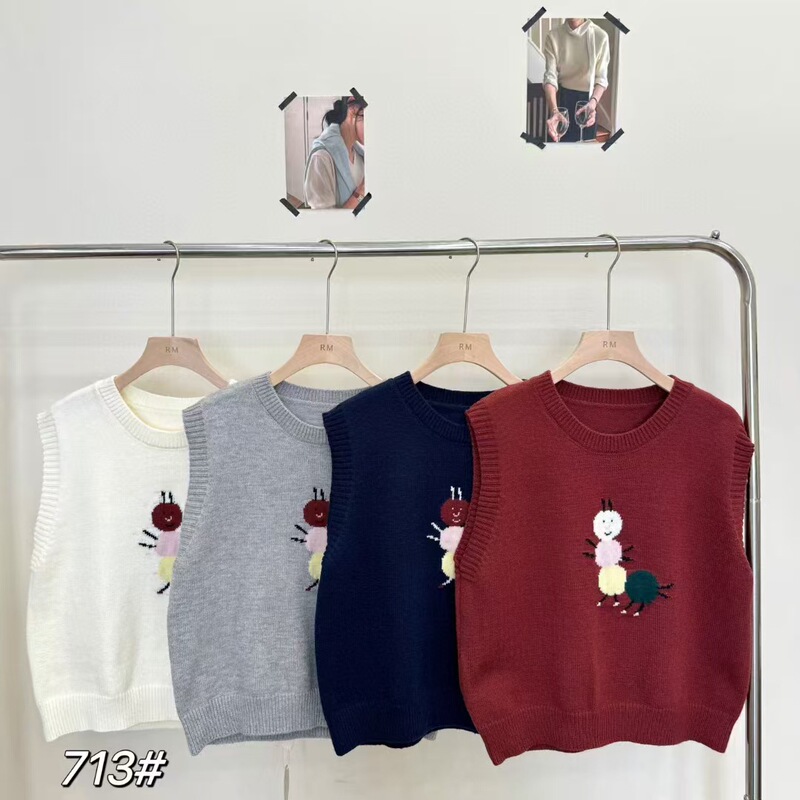 Korean Cute Age-Reducing Caterpillar Knitted Vest for Women in Autumn and Winter New Loose Soft Waxy Sweater Vest Layered with Waistcoat