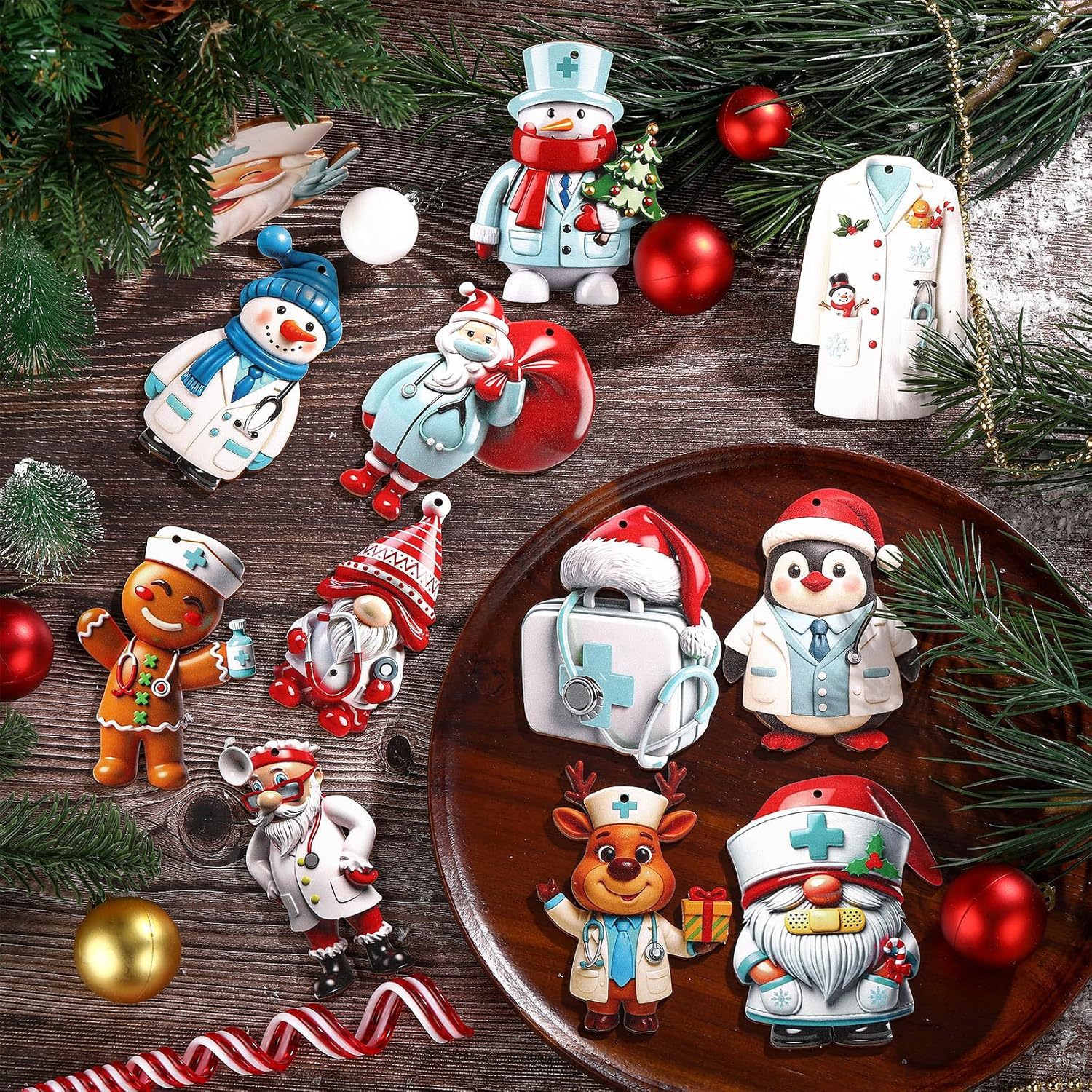 Decoración colgante médico joyas de Navidad enfermera madera colgante decoración de árbol de Navidad regalos de Navidad