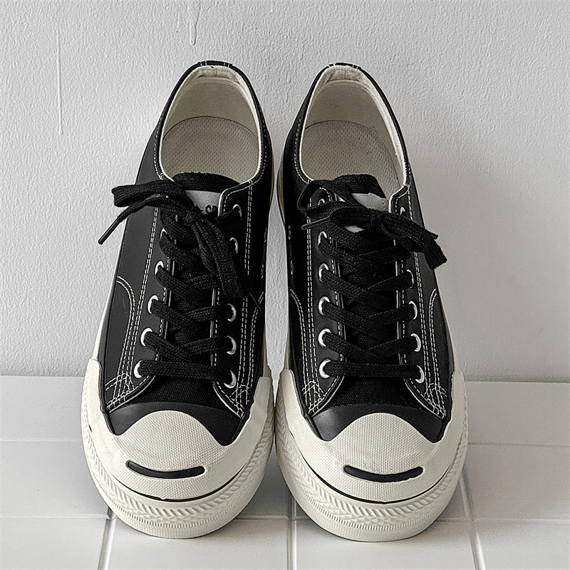 Verano nuevo estilo, sonrisa abierta, zapatos de lona transpirables, zapatos vulcanizados de nicho, zapatos clásicos de plataforma baja de todo fósforo para hombres