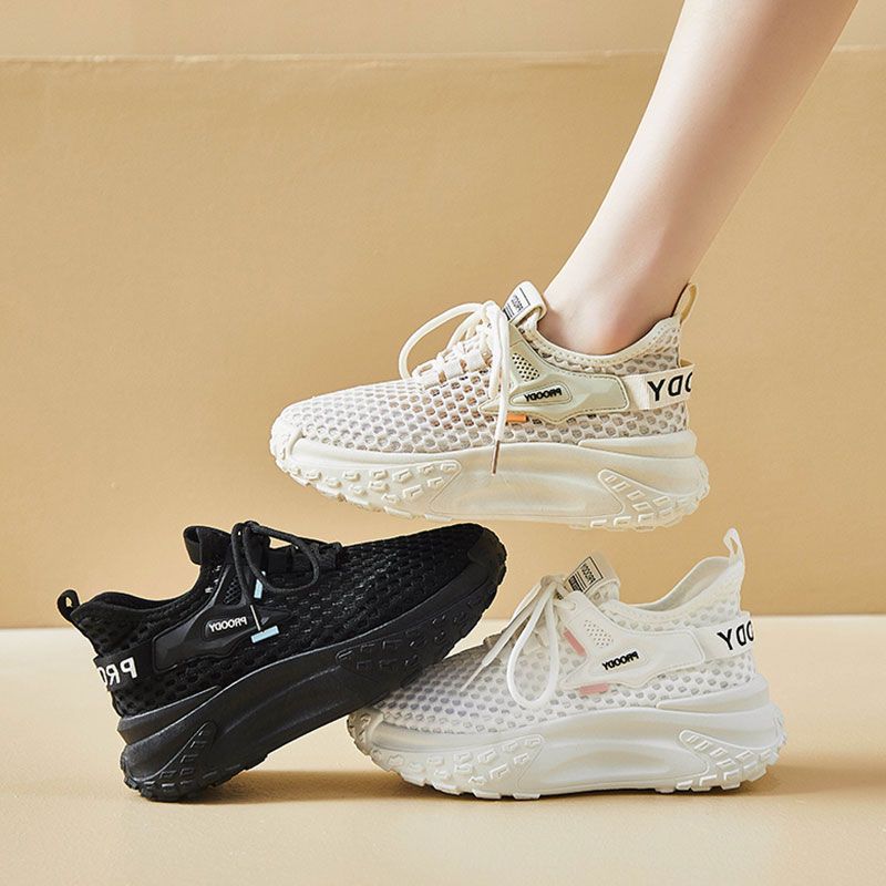 Women's Summer 2025 New Thick Soft Sole Thin Women's Shoes Breathable Mesh Travel Shoes