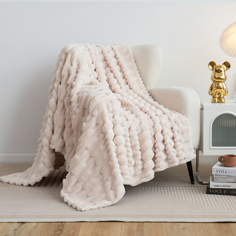 Manufacturer's New In-Stock Solid Color Blanket, Faux Fur Bamboo Knot Velvet Rolled Edge Blanket, Thick Winter Version