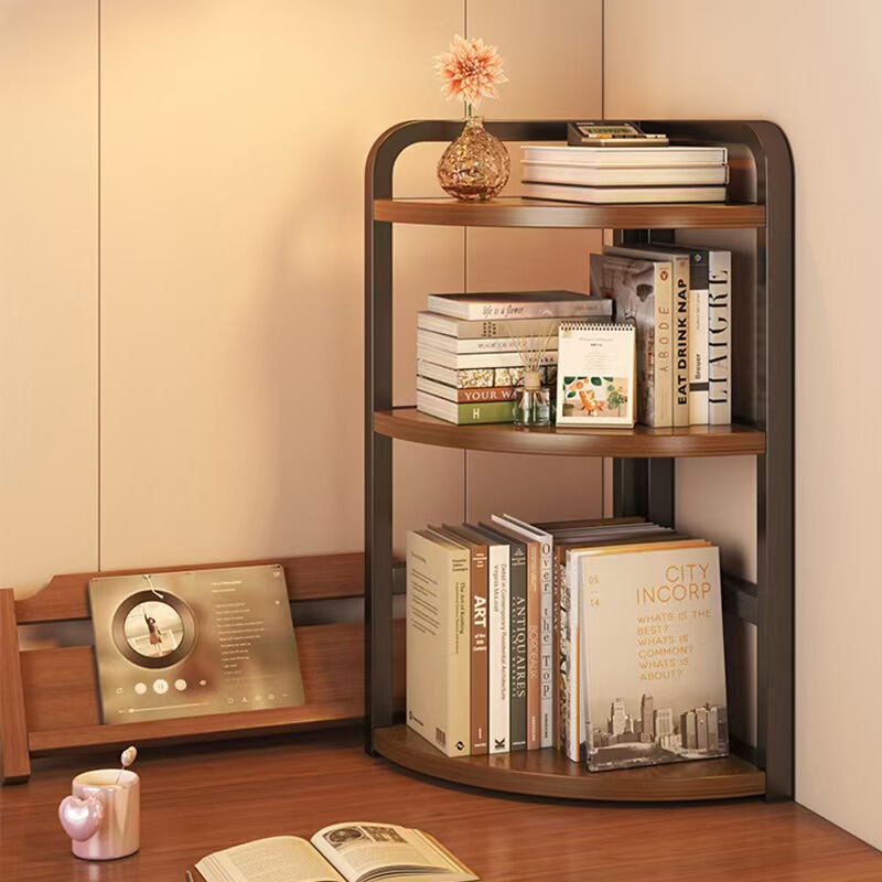 Iron and Wood Combined Desktop Storage Rack Simple Office Desk Corner Desk Storage Corner Small Bookcase Arrangement Rack