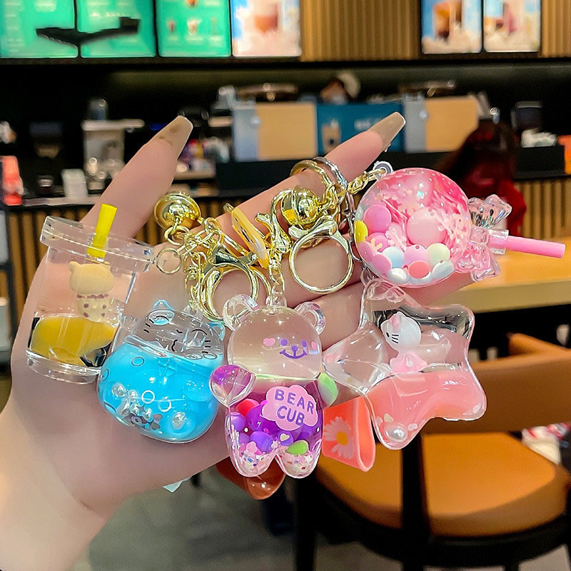 Cute Quicksand Bottle Keychain Pendant, Exquisite Female Oil Unicorn Student Acrylic Schoolbag Key Hanging Jewelry