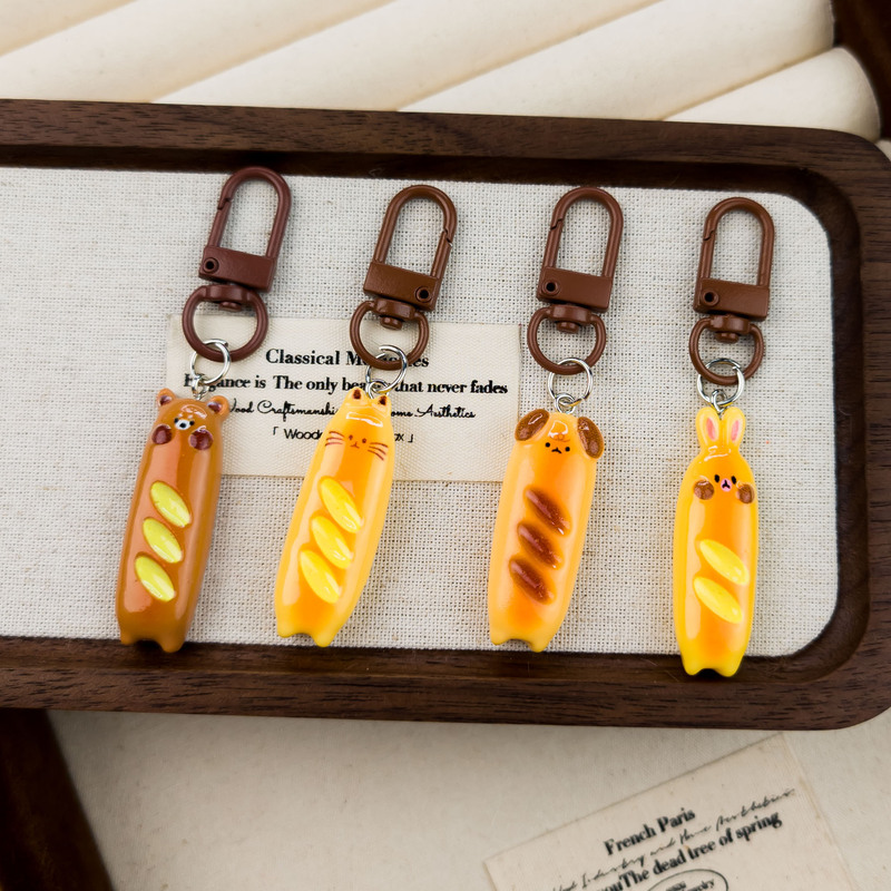 Cafe button E27 rabbit bear baguette bread play key chain cute student cartoon bag pendant couple