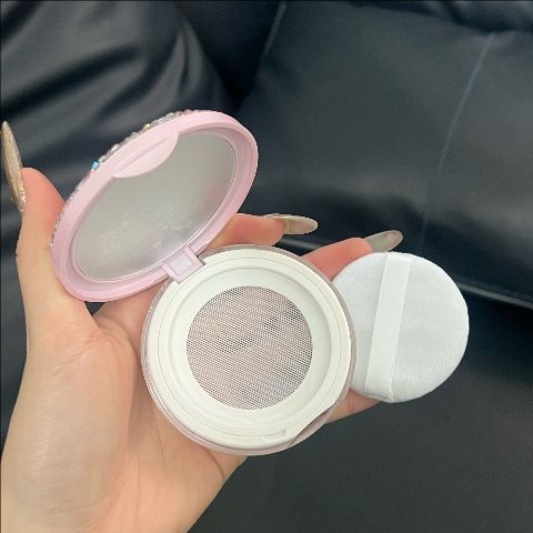 跨境外贸厂家直销镶钻散粉分装盒空盒蜜粉盒送粉扑便携迷你小号空