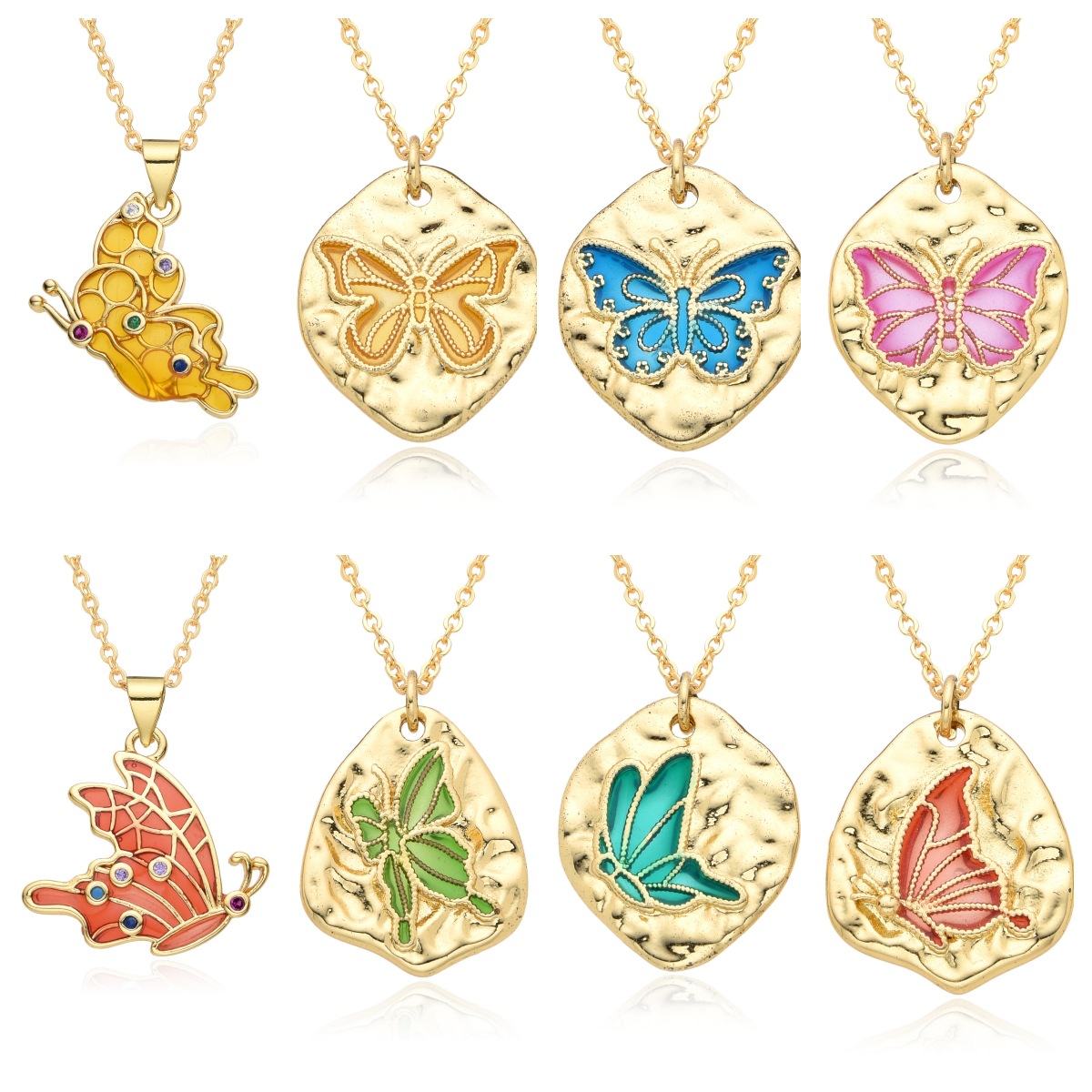 15g Weight Copper IG Style Simple Style Butterfly Enamel Plating Inlay Zircon Pendant Necklace