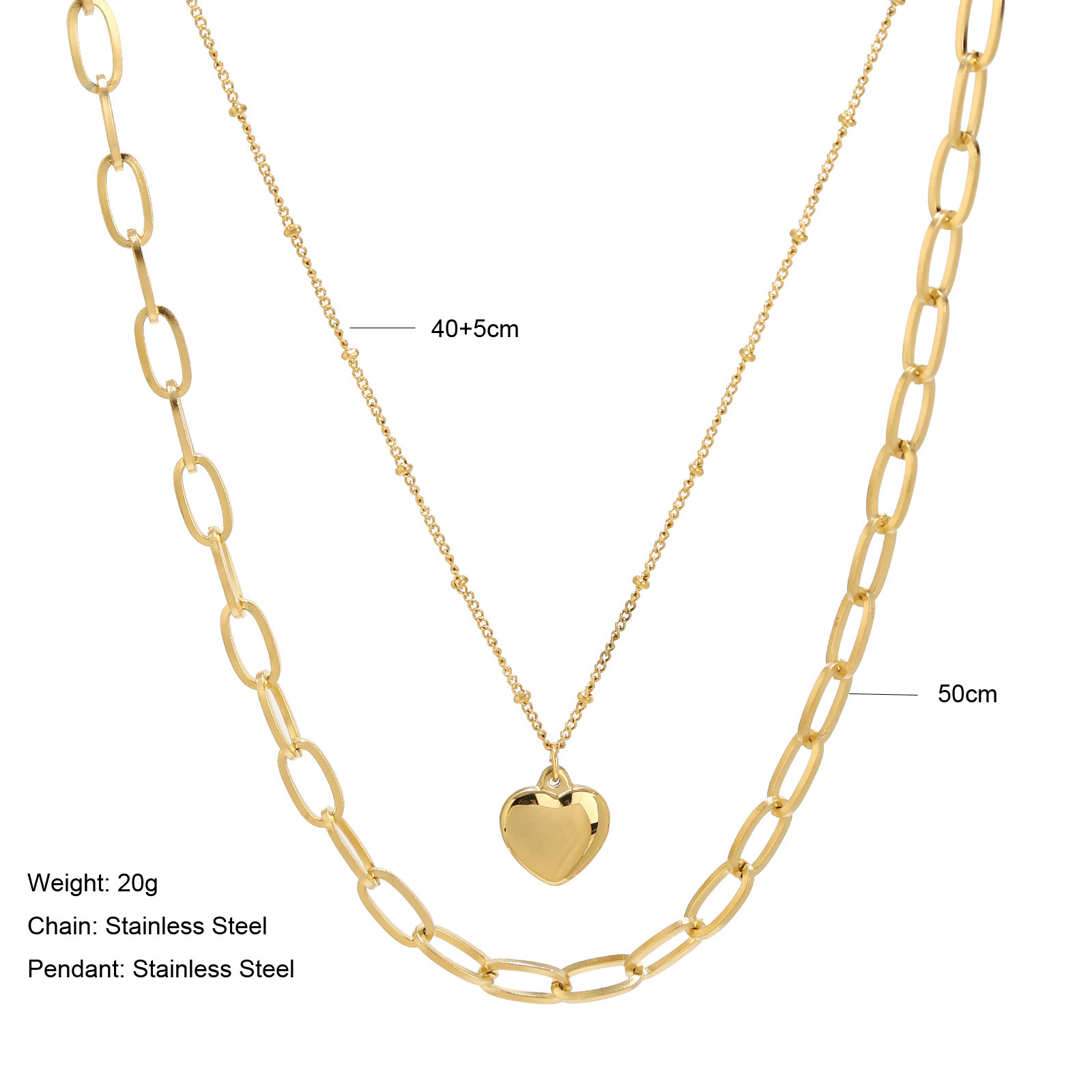 Retro Heart Shape Titanium Steel Plating Layered Necklaces 1 Piece