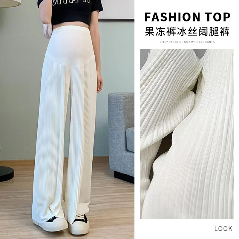 Thin Straight Hair Pregnant Women's Pants Summer Straight Leg Pants Pants Small Dape Wide Leg Pants Women's Summer Ice Silk Pants
