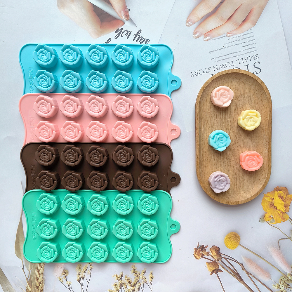 Silicone chocolate matriz de hielo 15 incluso estereoscópico rosas de chocolate 679 molde de pudín de galletas molde de dulces DIY