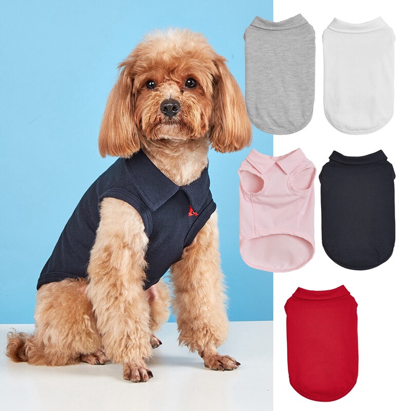 Spring and summer solid color breathable thin fake collar puppy embroidered teddy bear small and medium-sized dog pet T-shirt polo shirt