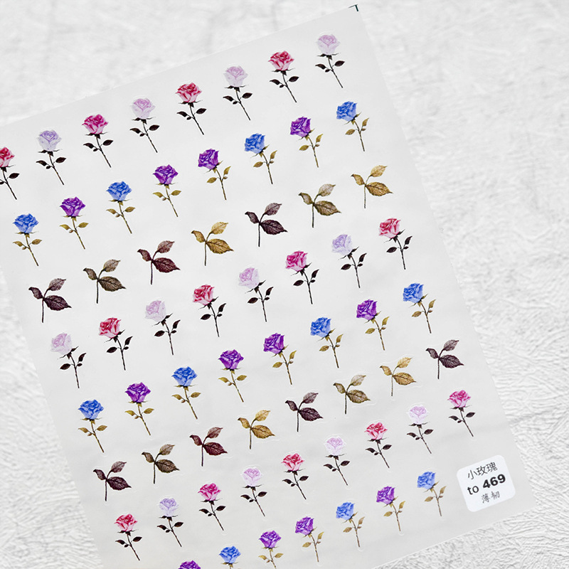 Tomoni ultra-delgada caliente lindo pegatina de uñas acuarela Rosa flor seca floración Rosa seca semi-transparente