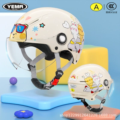 for Boys, Summer Electric Motorcycle, Motosiklet kaskı (dəbilqə) - summer-style-khaki-white-airplane-transparent-short-lens