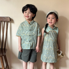 子供唐装スーツ新中国風中国風男の子漢服 2025 新しい夏の赤ちゃん女の子チャイナドレス