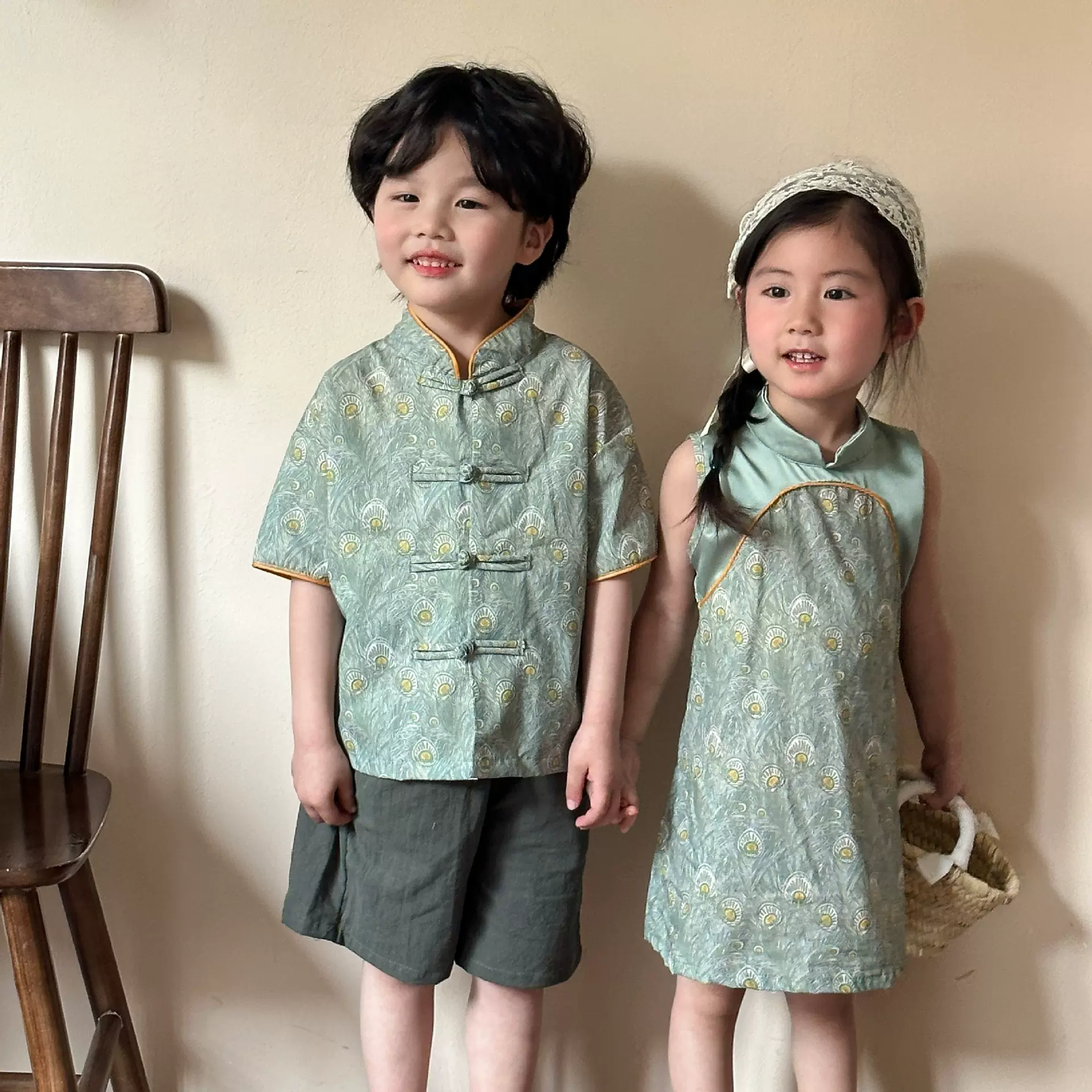 儿童唐装套装新中式国风男童汉服2025新款夏季宝宝女童旗袍连衣裙