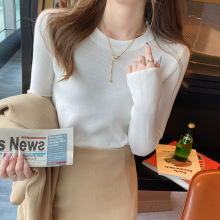 圆领套头针织打底衫女秋冬季新款内搭修身韩系女装小个子打底毛衣