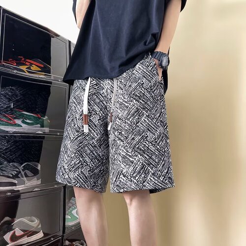 Youth New Chinese Style Basketball Five-Piece Mid Rise Loose Droopy Heavyweight Hawaiian Beach Big Pants Shorts Trendy