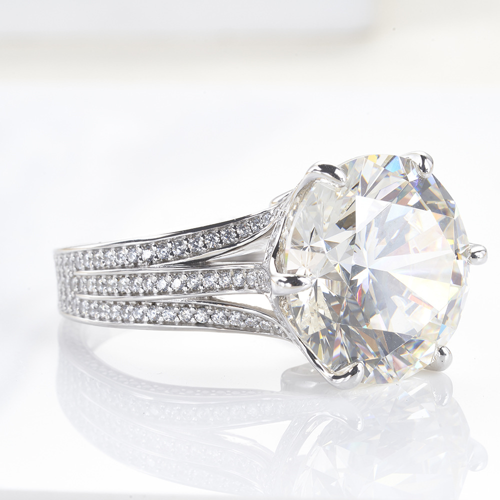 Diamante redondo ocho corazones y ocho flechas anillo de plata femenino corte blanco diamante de alto carbono 12 quilates VVS nivel D color 3EX anillo