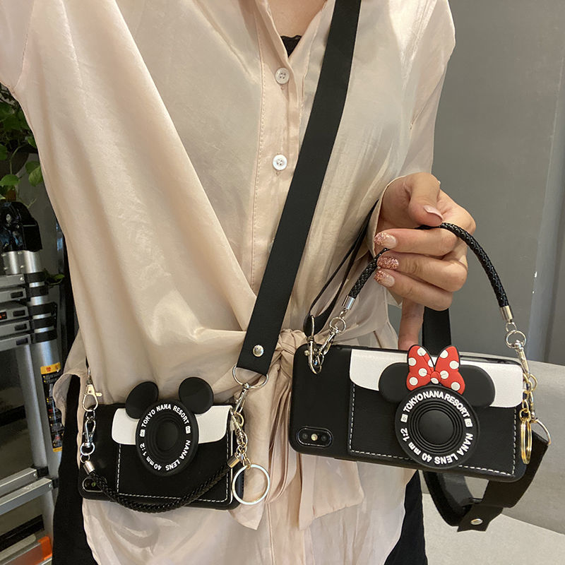 16E Cartoon Mickey and Minnie Coin Purse Apple 17 Mobile Phone Case 14 Promax Crossbody 13 Can Be Carried 12/11//8P