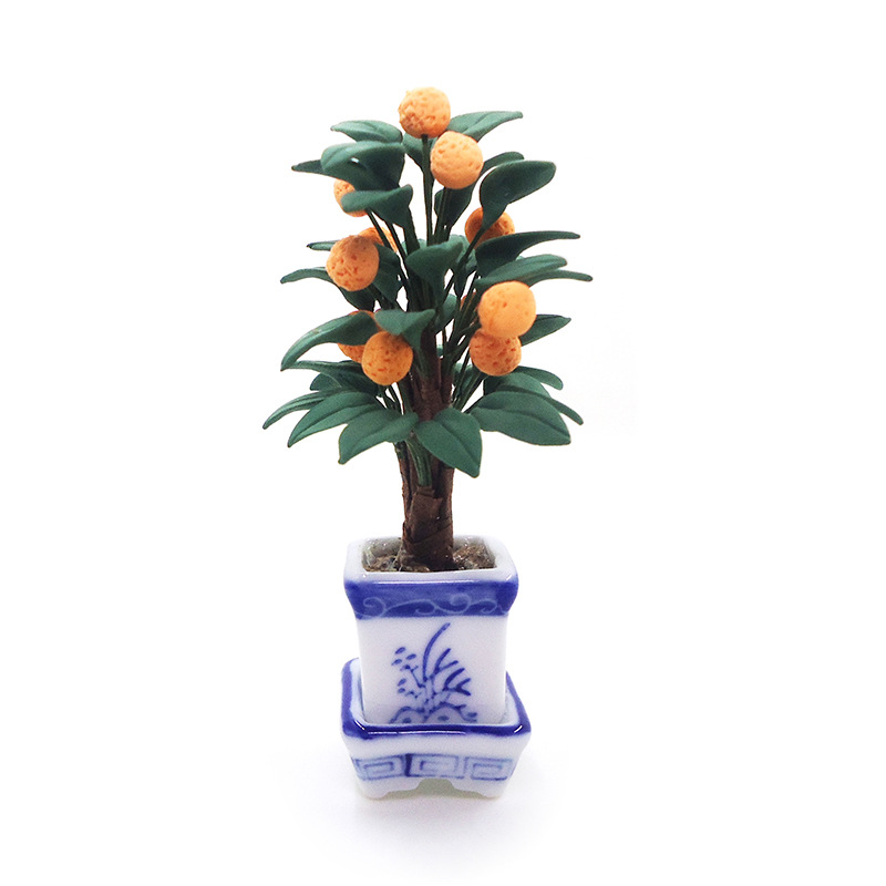 1:12 casa de muñecas accesorios casa de muñecas mini arcilla flor planta naranja árbol en maceta naranja árbol modelo
