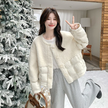 白色羊羔毛拼接羽绒服女小个子2025冬天新款韩版加厚保暖90绒外套