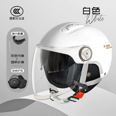 Motosiklet kaskı (dəbilqə) – summer half helmet safety helmet - l018-white-sheer-velcro-closure-winter-edition