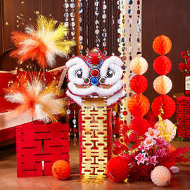 套装新房装饰醒狮摆件男女方婚礼晨袍拍照背景墙结婚醒狮结婚道具