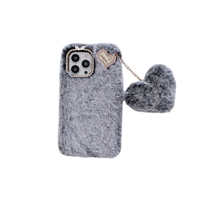 Plush pendant love suitable for iphone13 apple 12promax mobile phone case XR/11 solid color girl 78p soft_voghion.com