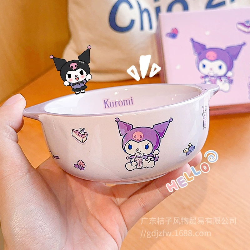 Детская миска Sanrio с двойными ушками, дом, новинка 2025 года, рисовая миска, мультяшная милая керамическая йогуртовая миска, миска для салата