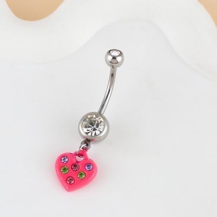Cute Pink Bear And Evil Eye Belly Button Ring For Women_voghion.com