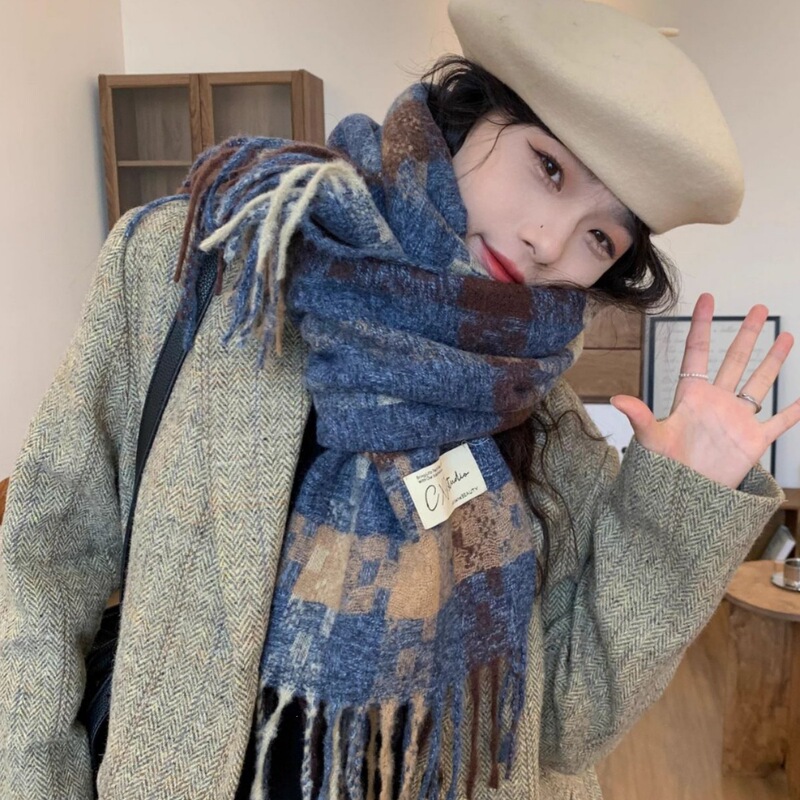 Mosaic Autumn and Winter Scarf, Color Block Plaid, Imitation Cashmere, Korean Style, Versatile Student Neck Warmer, Shawl with Tassels Mosaic Autumn and Winter Scarf, Color Block Plaid, Imitation Cashmere, Korean Style, Versatile Student Neck Warmer, Shawl with Tassels