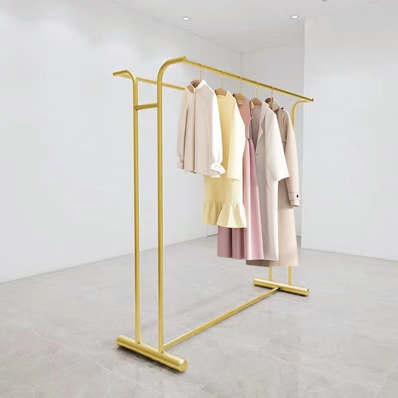 Tienda de ropa colgante simple doble fila de ropa negra estante de exhibición de ropa de mujer suelo estante de exhibición paralela especial