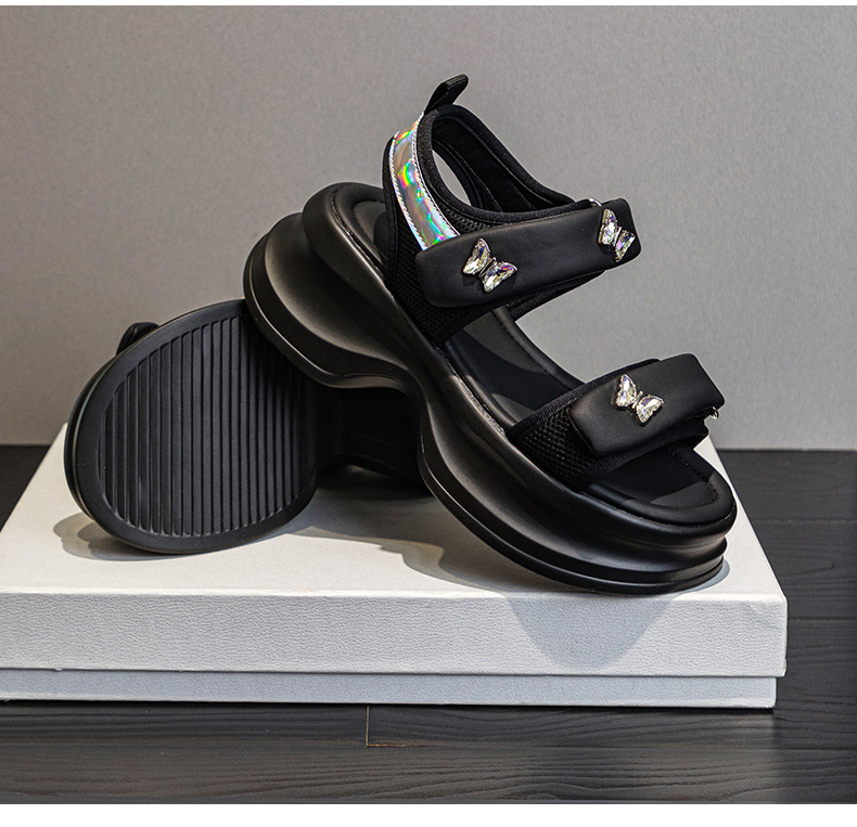 Dép sandal nữ quai chữ V đế dày 5 cm, phong cách thể thao, dán Velcro, phù hợp đi chơi ngoài trời hè 2026 — M2605 đen, M 2605m Màu sắc chi tiết 19